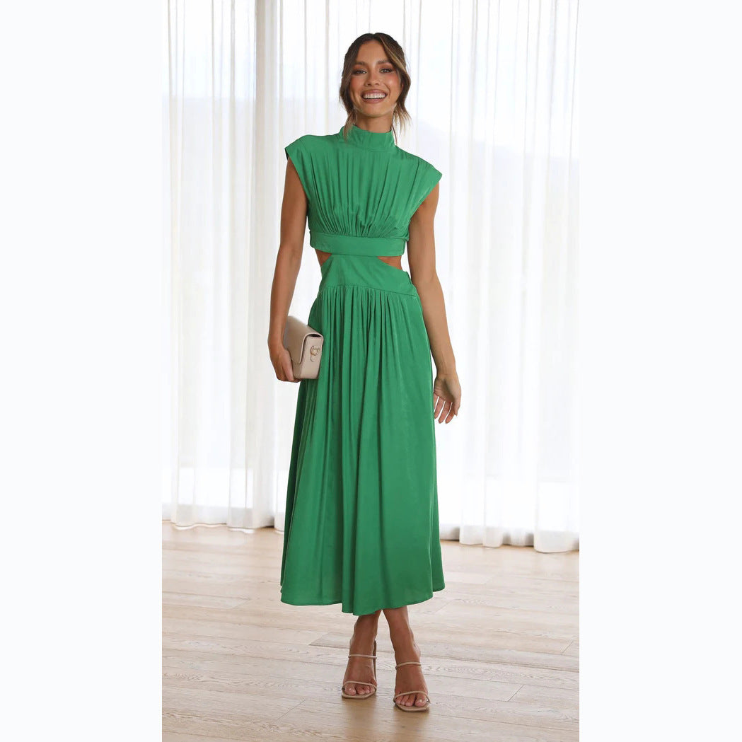 Damen Maxikleid Stehkragen Elegant Cut Out Damenkleid - BerlinGlamour