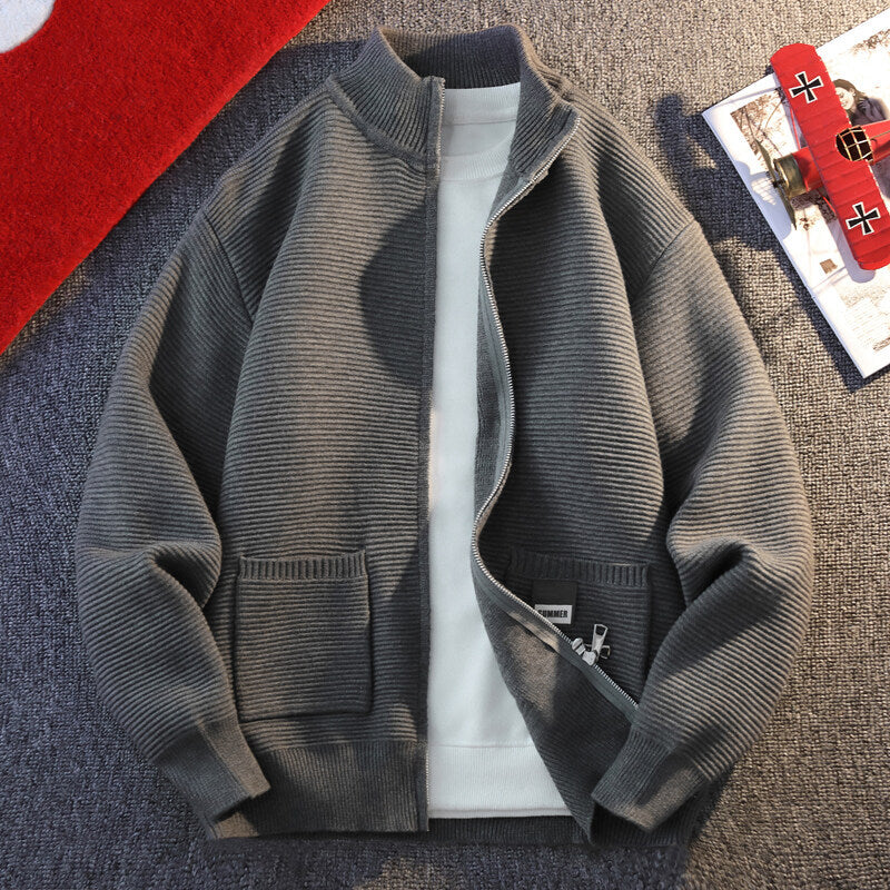 Herren Strickjacke Gemustert Mit Kragen Und Taschen