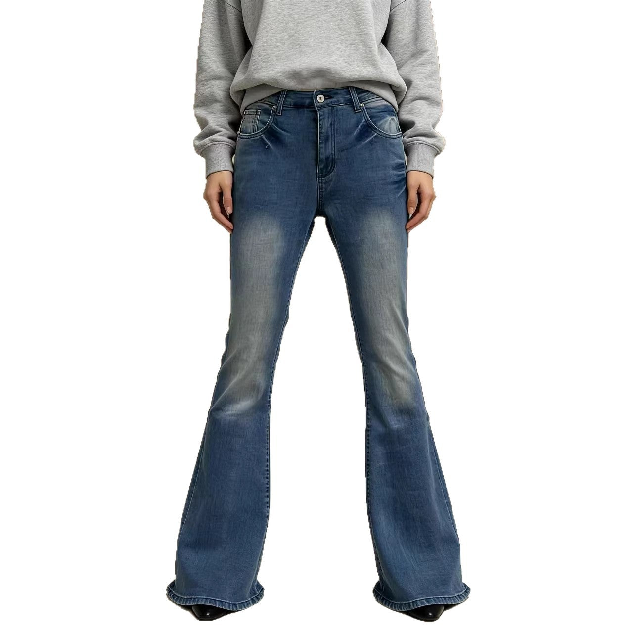 Damen Hoch-Taillierte Flare Jeans Elegant