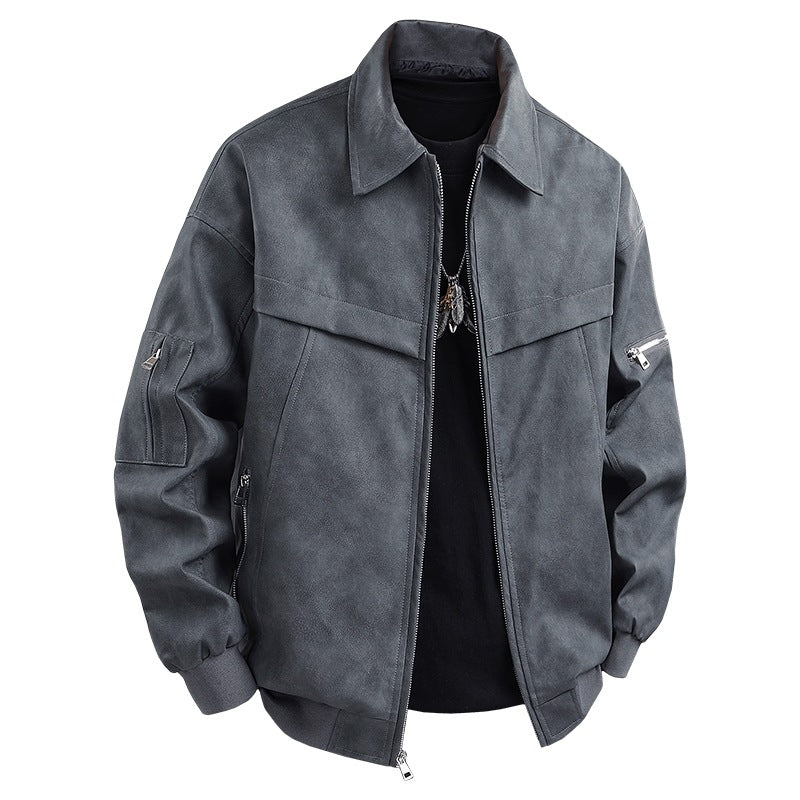 Herren Lederjacke Biker Style Schwarz mit Taschen