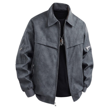 Herren Lederjacke Biker Style Schwarz mit Taschen