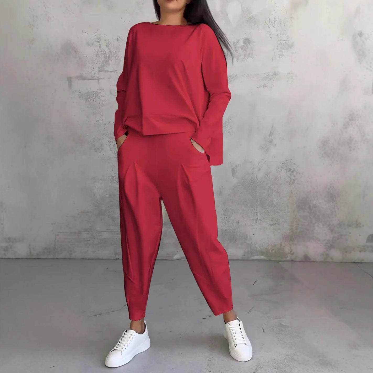 Damen Jogginganzug Bequem mit Taschen und Weiten Ärmeln