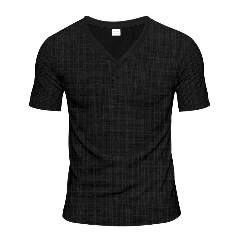 Herren Henley-Shirt Kurzarm Strukturiert Knöpfe Modern