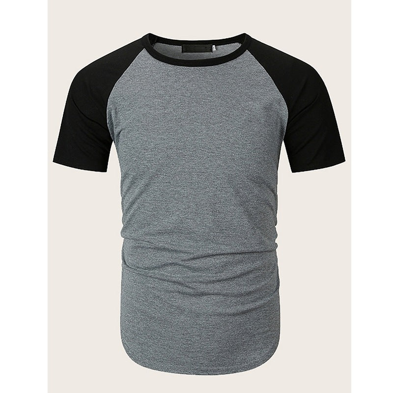 Herren Rundhalsshirt Slim Fit Kontrast Ärmel Modern