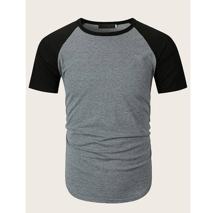 Herren Rundhalsshirt Slim Fit Kontrast Ärmel Modern