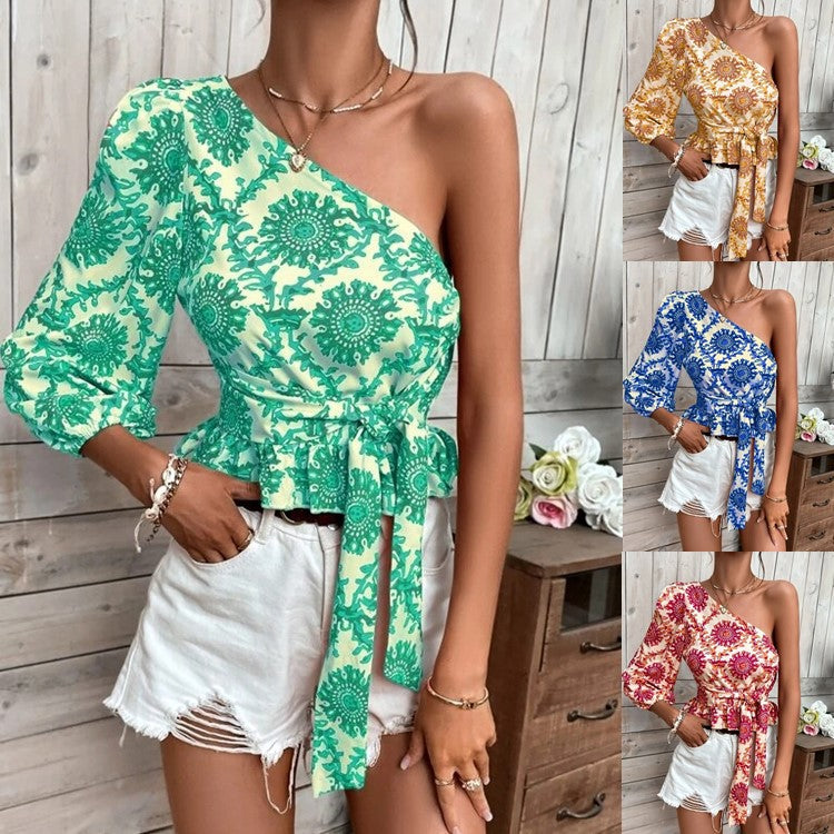 Damen Oberteil Asymmetrisch Voluminöser Ärmel Modern