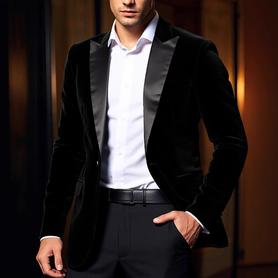 Herren Samtblazer Eleganter Anzug Blazer Mit Satinkragen