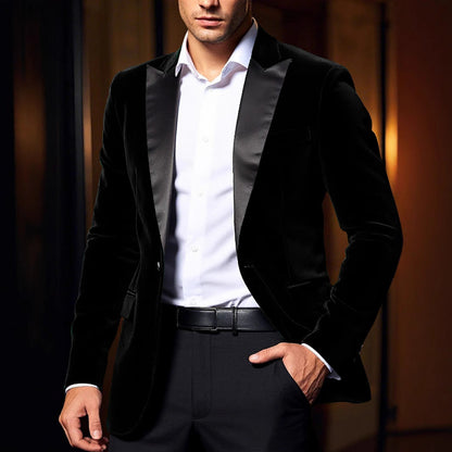 Herren Samtblazer Eleganter Anzug Blazer Mit Satinkragen