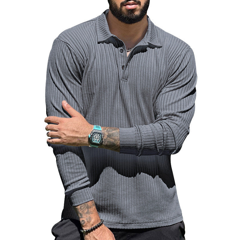 Herren Polohemd Langarm Rippstruktur Modern Sportlich