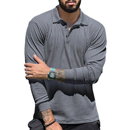 Herren Polohemd Langarm Rippstruktur Modern Sportlich