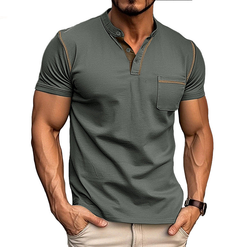 Herren Polohemd Modern mit Brusttasche und Henley Kragen
