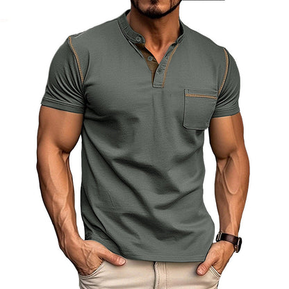 Herren Polohemd Modern mit Brusttasche und Henley Kragen