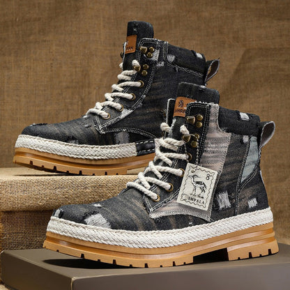 Damen Stiefel High-Top Sport Boots robust Denim Schwarz