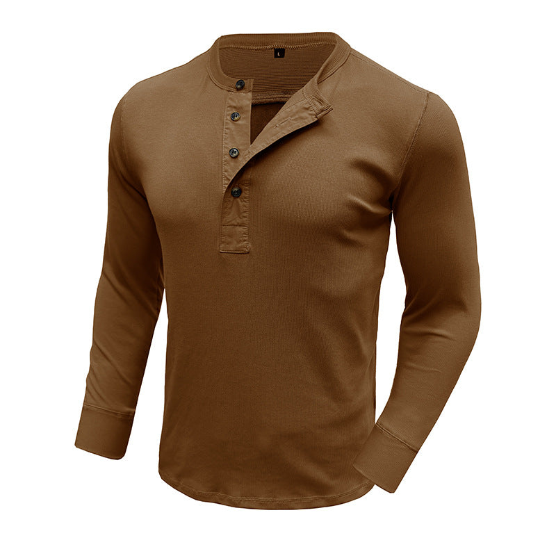 Herren Langarmshirt Knopfvorderteil Modern Strukturiert