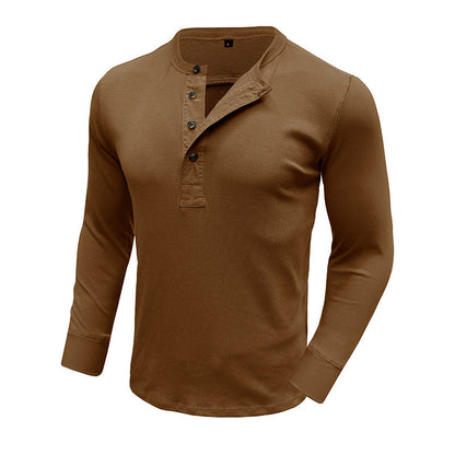 Herren Langarmshirt Knopfvorderteil Modern Strukturiert