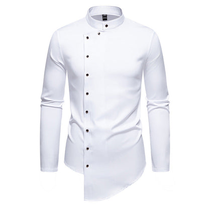 Herren Hemd Langarm Modern Stehkragen Asymmetrisch