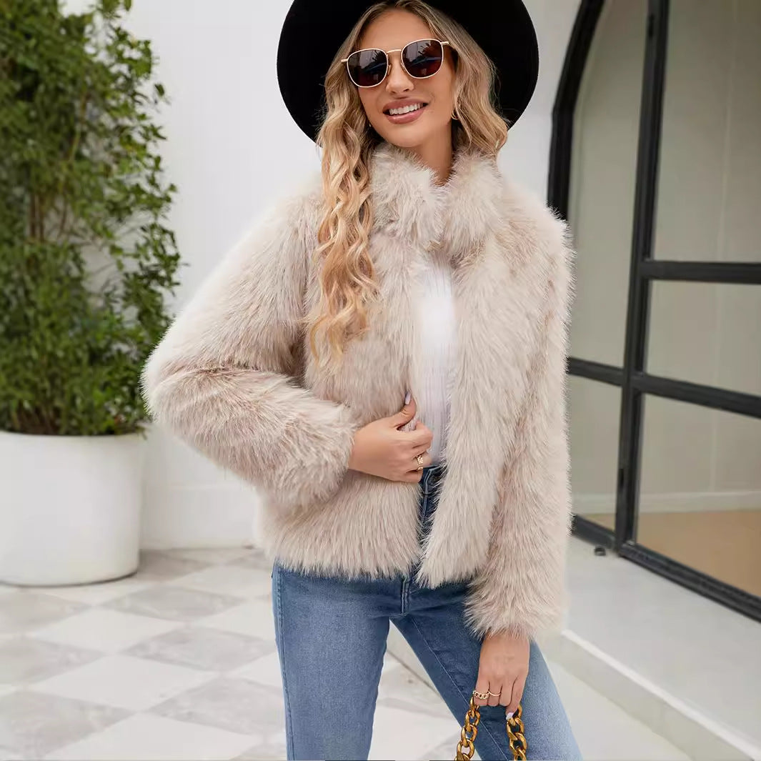 Damen Kurzjacke Kunstfelljacke Trendig Luxuslook