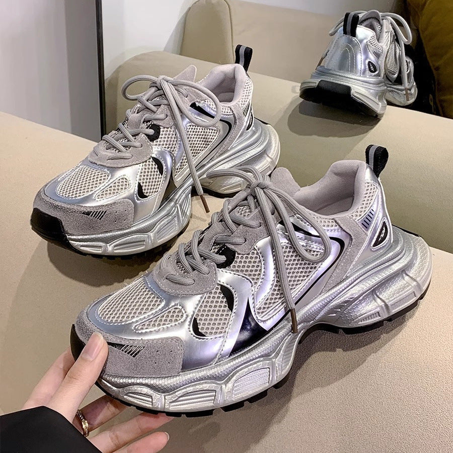 Damen Sneaker Sportlich Mesh Weiß Reflektierend