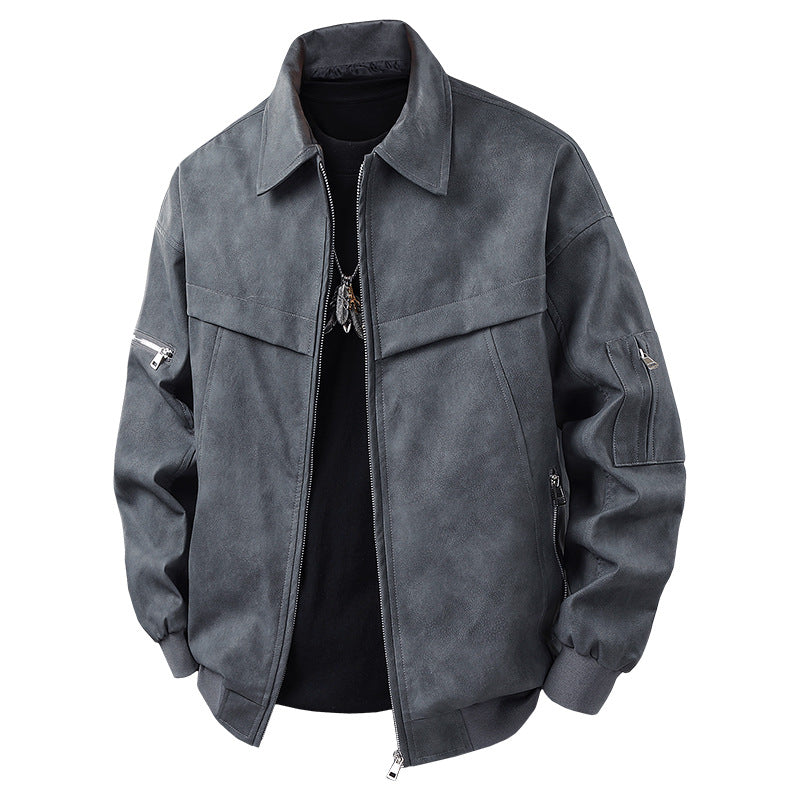 Herren Lederjacke Biker Style Schwarz mit Taschen