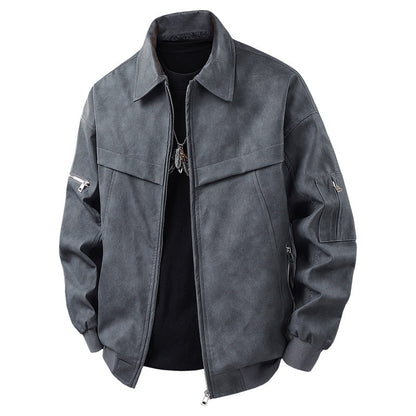Herren Lederjacke Biker Style Schwarz mit Taschen