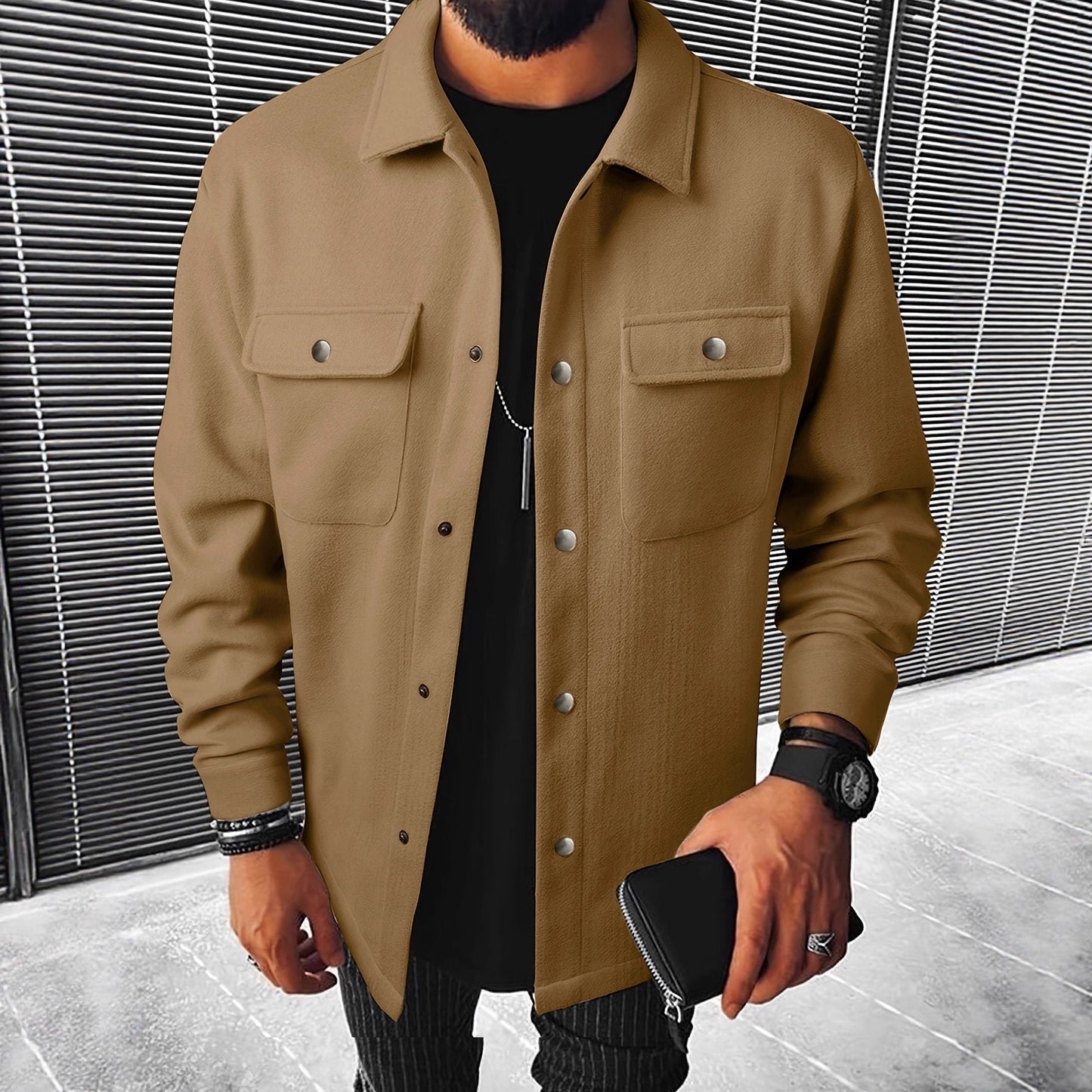 Herren Overshirt Jacke Modern mit Taschen und Knöpfen