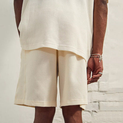 Herren T-Shirt und Shorts Set atmungsaktiv Waffelgewebe Sommer