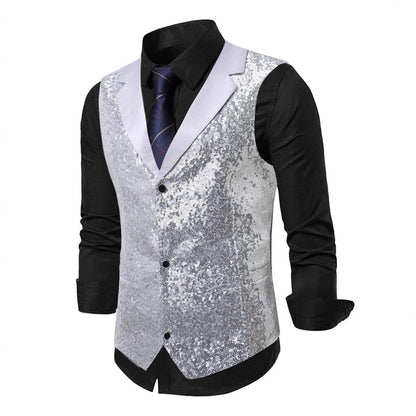 Herren Weste Pailletten Glamour Festlich Schwarz - BerlinGlamour