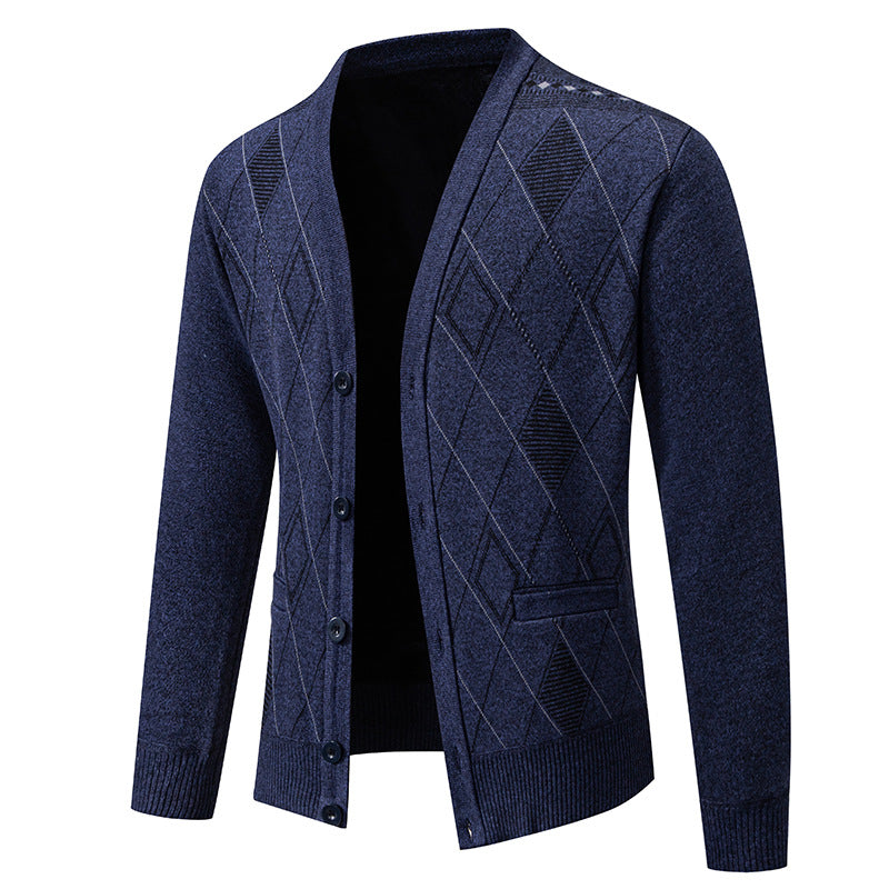 Herren Strickjacke V-Ausschnitt Struktur Muster Modern