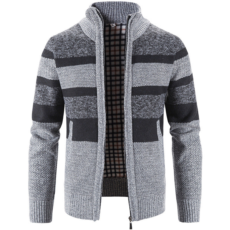 Herren Strickjacke Hochkragen Kontrastmuster Moderne