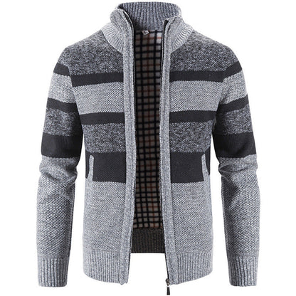 Herren Strickjacke Hochkragen Kontrastmuster Moderne
