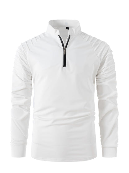 Herren Langarmshirt Sportlich Reißverschluss Rippdetails
