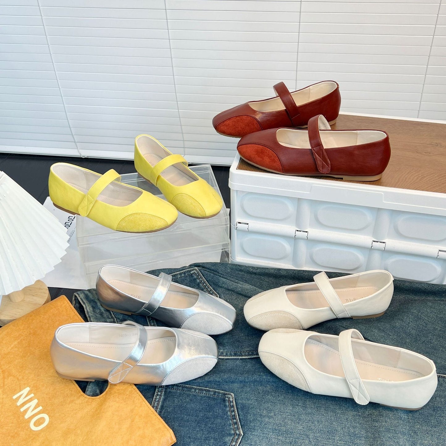 Damen Ballerinas Leder Schnürsenkel Modern