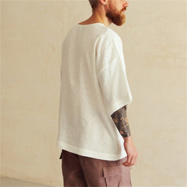 Herren Leinen T-Shirt Übergroß Relaxed Fit Sommer