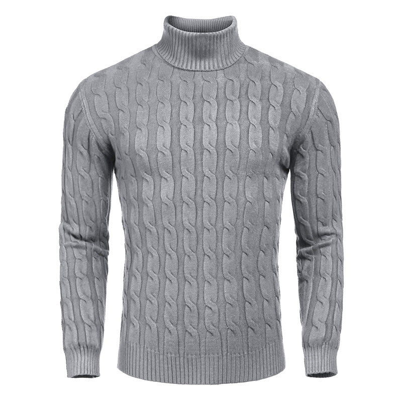 Herren Rollkragenpullover Zopfmuster Modern Schwarz