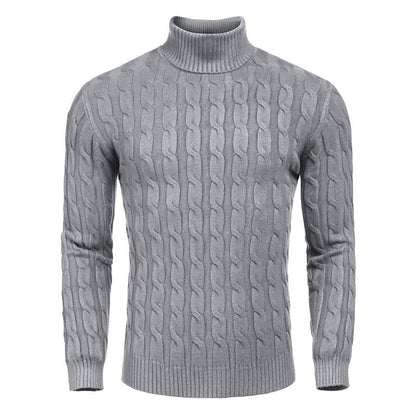 Herren Rollkragenpullover Zopfmuster Modern Schwarz