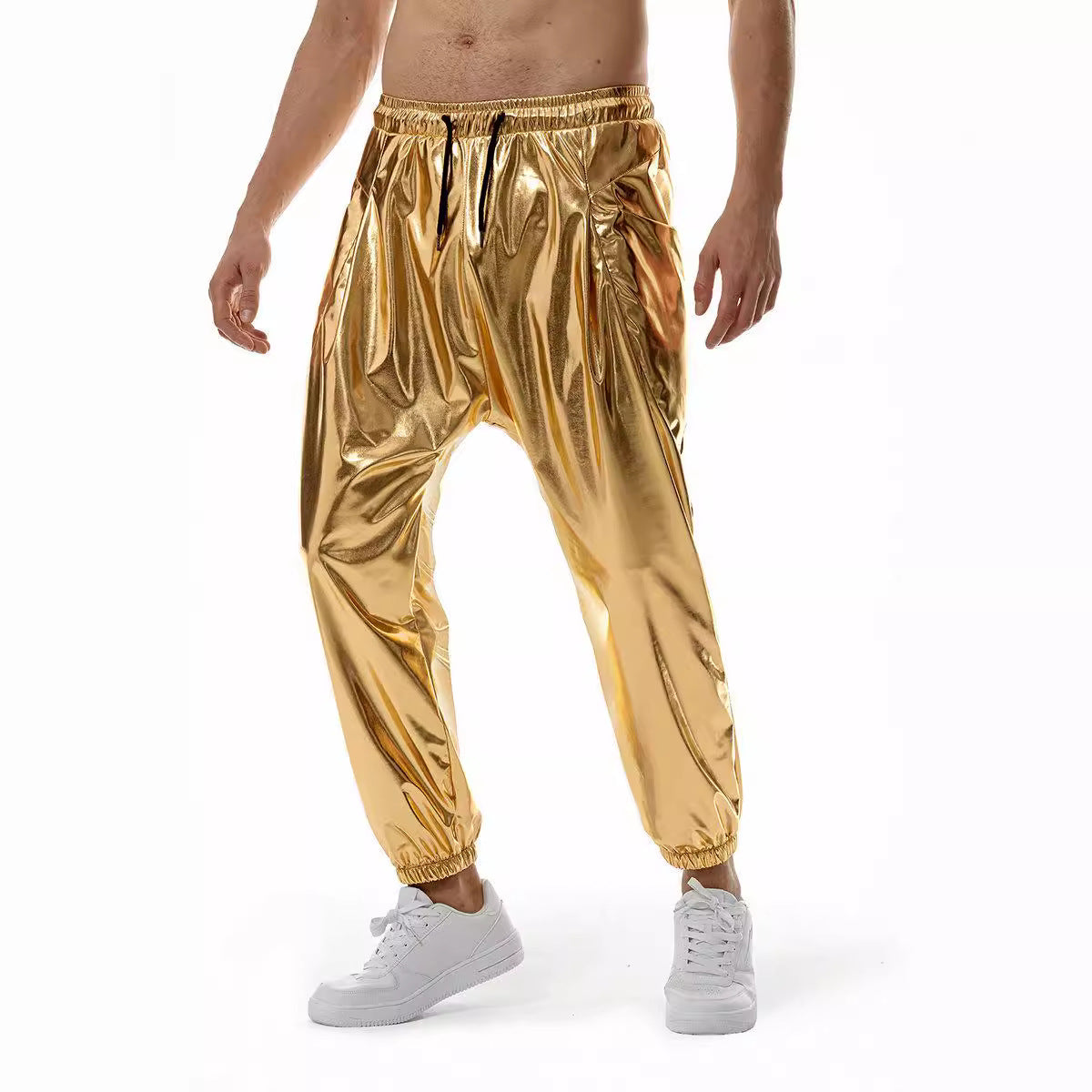 Herren Freizeithose Glänzend Elastisch Mit Seitentaschen