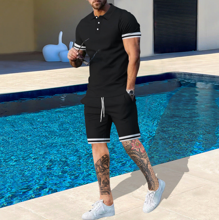 Herren Poloshirt und Shorts Set Atmungsaktiv Sommer