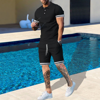 Herren Poloshirt und Shorts Set Atmungsaktiv Sommer