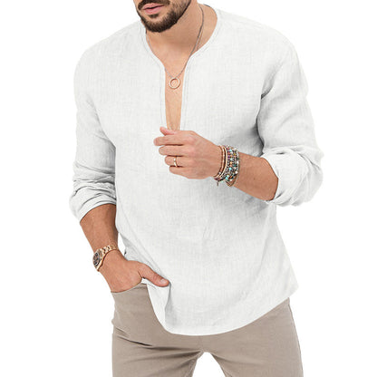 Herren Langarmhemd Modern V-Ausschnitt Leger