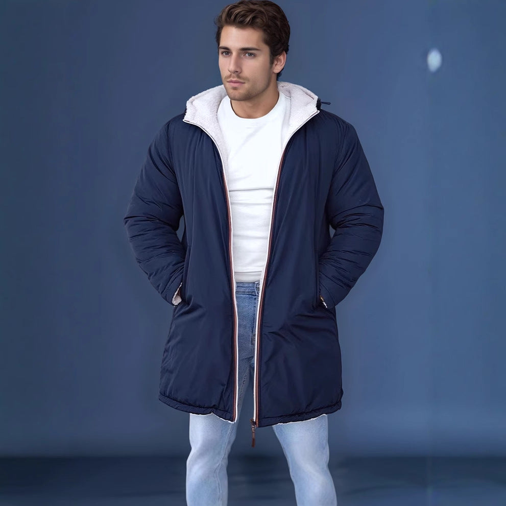 Herren Steppmantel Wendbar Kapuze Taschen Wintermantel Schwarz - BerlinGlamour