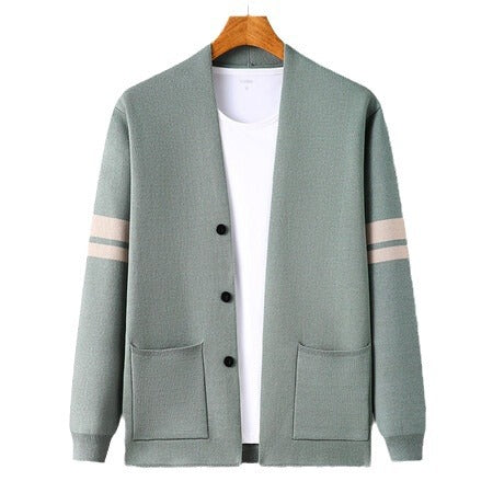 Herren Strickcardigan Modern Niedriger Kragen Streifen