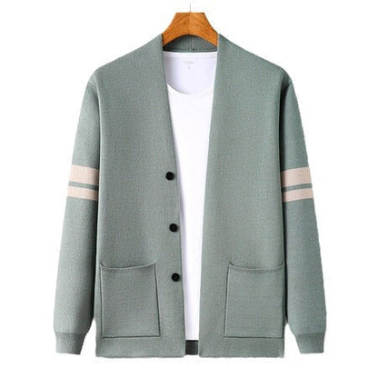 Herren Strickcardigan Modern Niedriger Kragen Streifen