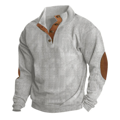 Herren Strickpullover Modern Knopfleiste Leder Optik