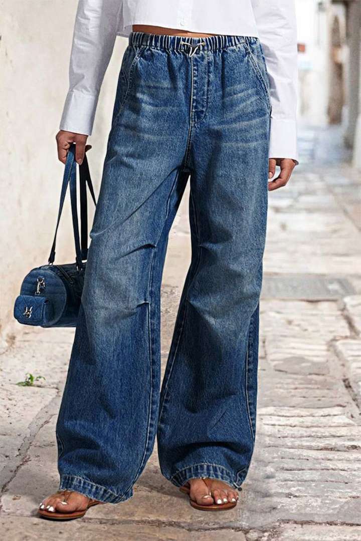 Damen Jeanshose Weite Bein Elastisch Lässig