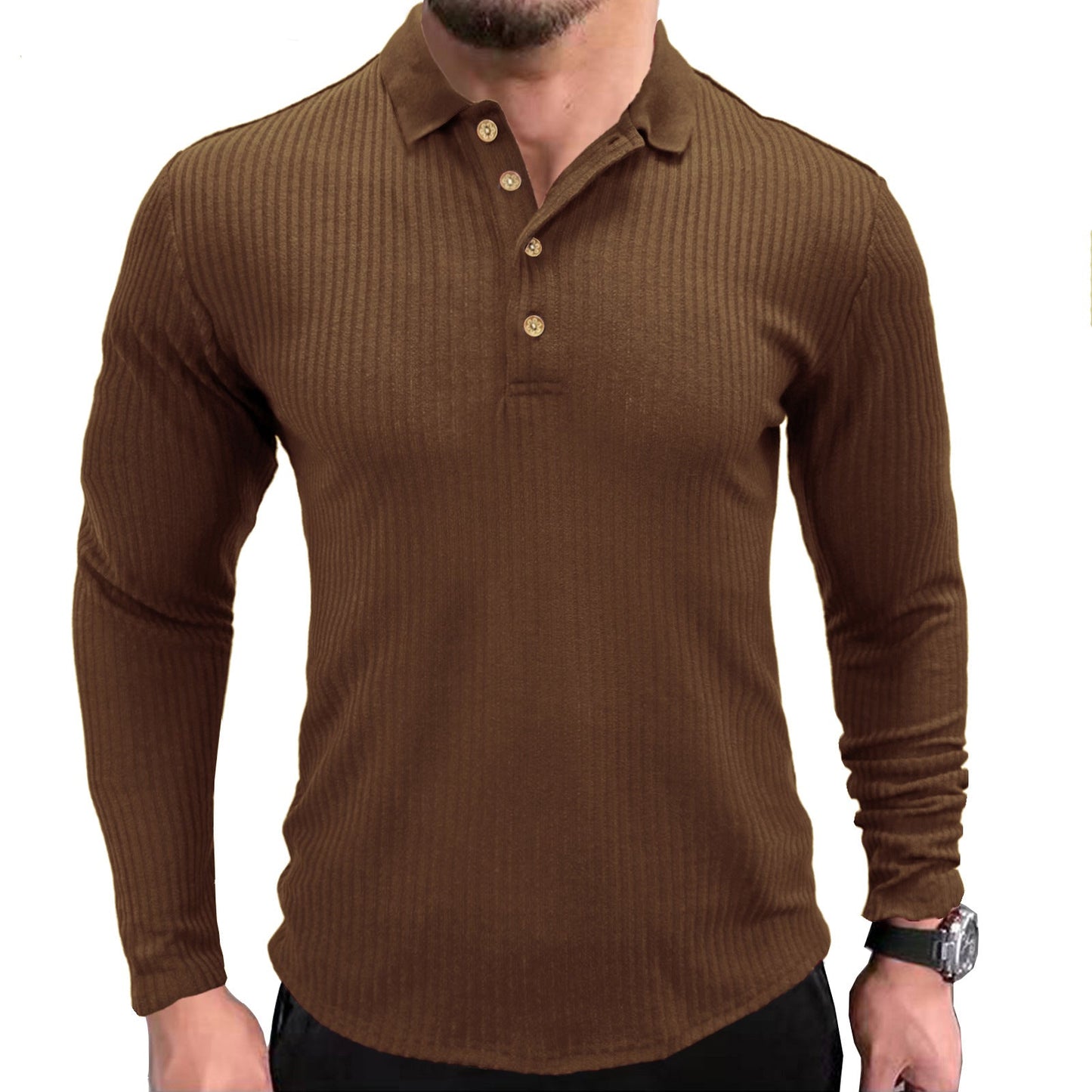 Herren Langarmshirt Strukturiert Henley Ausschnitt Modern