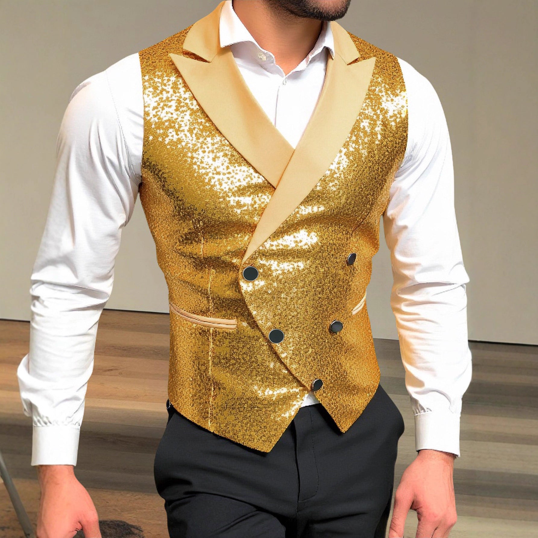 Herren Weste Glitzer Pailletten Schwarz Party - BerlinGlamour