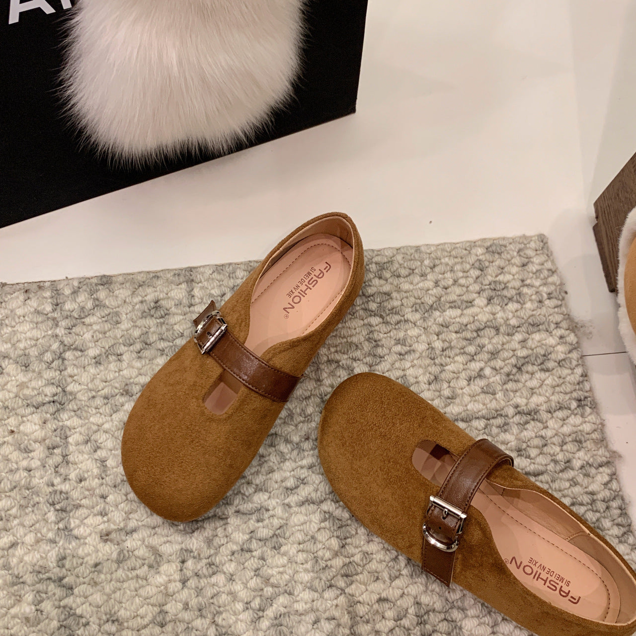 Damen Mokassins Elegant mit Schnalle Schwarz