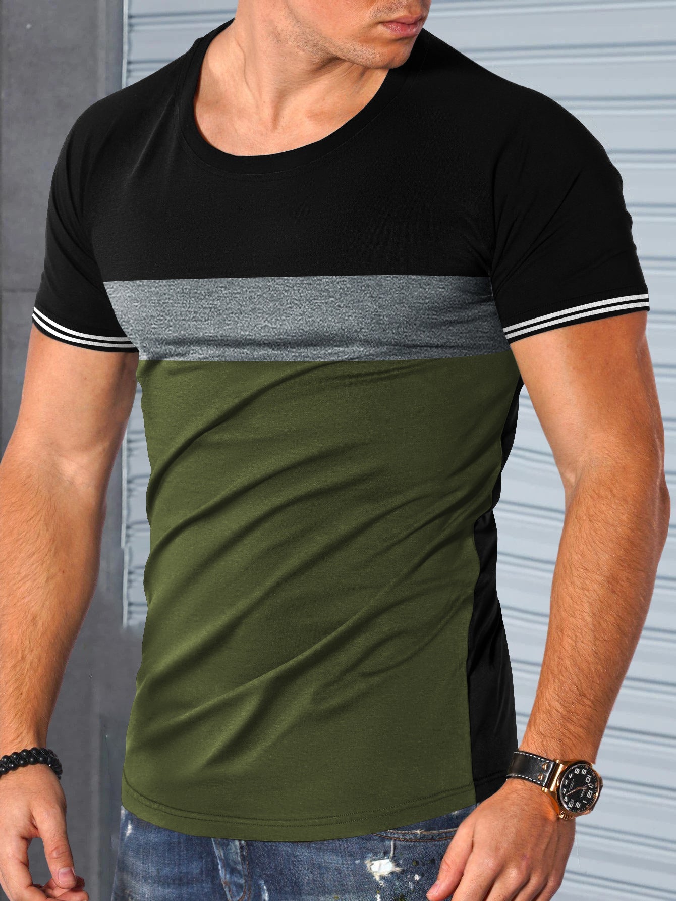 Herren T-Shirt Kurzarm Modern mit Kontrastdetails