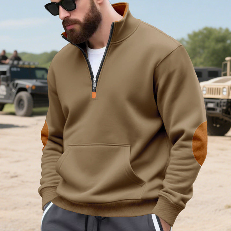 Herren Pullover Sportlich Halbzipper Kängurutasche