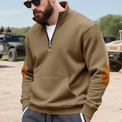 Herren Pullover Sportlich Halbzipper Kängurutasche